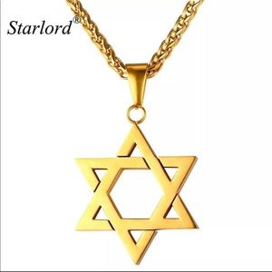 New 18K Gold Star Of David Necklace